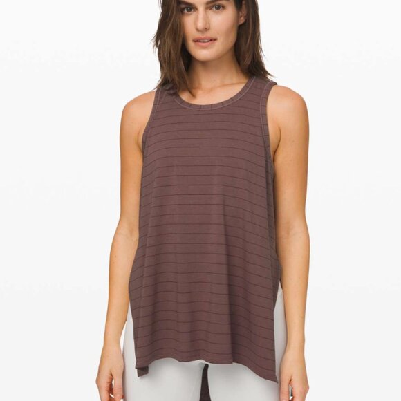 Lululemon Long for Length Tank Short Serve Stripe Purple Muscle Tank Size 6/8 - Picture 1 of 15